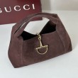 Gucci 837466 Bora Pari all'originale replica a tracolla maxi Softbit Marrone scamosciato
