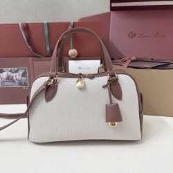 Replica qualità specchio Borsa Needle Loro Piana piccolo/media Tela caramello