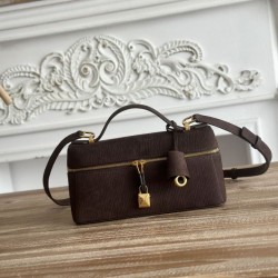 Replica qualità specchio Borsa a tracolla con manico superiore Loro Piana Extra Bag 23 Marrone scuro