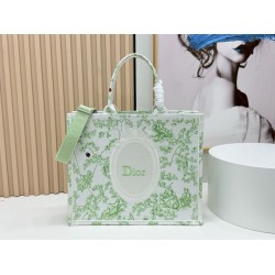 Borsa Dior Book Tote piccolo/media/grande con tracolla ricamo Toile de Jouy multicolore verde