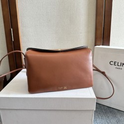 Replica qualità specchio Borse Celine Trio Flap morbida pelle di agnello Marrone
