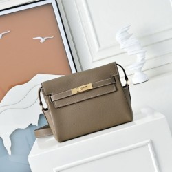 Replica qualità specchio Borsa a tracolla Hermes Kelly Messenger grigia