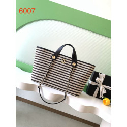Borsa shopping Tote Chanel Deauville AS6007 tela righe bianca/nero