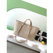 Borsa shopping Tote Chanel Deauville AS6007 tela righe marrone Borsa shopping Tote Chanel Deauville AS6007 tela righe marrone