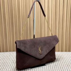 Replica YSL Saint Laurent Cassandre Borse Imitazioni a busta grande con catena scamosciata marrone Imitazioni Replica qualità specchio YSL Saint Laurent Cassandre Borse Imitazioni a busta grande con catena scamosciata marrone