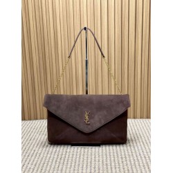 YSL Saint Laurent Cassandre Borse Imitazioni a busta grande con catena scamosciata marrone