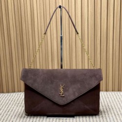 Replica qualità specchio YSL Saint Laurent Cassandre Borse Imitazioni a busta grande con catena scamosciata marrone