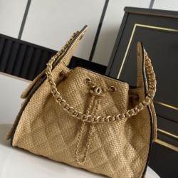 Replica Bora Pari all'originale replica a mano Chanel 25 Mini Hobo AS5293 Rafia intrecciata Marrone/Nero Imitazioni Replica qualità specchio Bora Pari all'originale replica a mano Chanel 25 Mini Hobo AS5293 Rafia intrecciata Marrone/Nero
