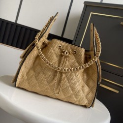 Replica qualità specchio Bora Pari all'originale replica a mano Chanel 25 Mini Hobo AS5293 Rafia intrecciata Marrone/Nero