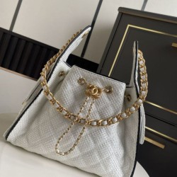 Replica Perfetta a mano Chanel 25 Mini Hobo AS5293 Rafia intrecciata Beige/Nero Imitazioni Replica qualità specchio Perfetta a mano Chanel 25 Mini Hobo AS5293 Rafia intrecciata Beige/Nero