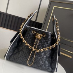 Replica qualità specchio Imitazioni borse griffate a mano Chanel 25 Mini Hobo AS5293 Rafia intrecciata Nero