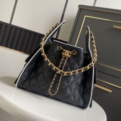 Replica qualità specchio Imitazioni borse griffate a mano Chanel 25 Mini Hobo AS5293 Rafia intrecciata Nero