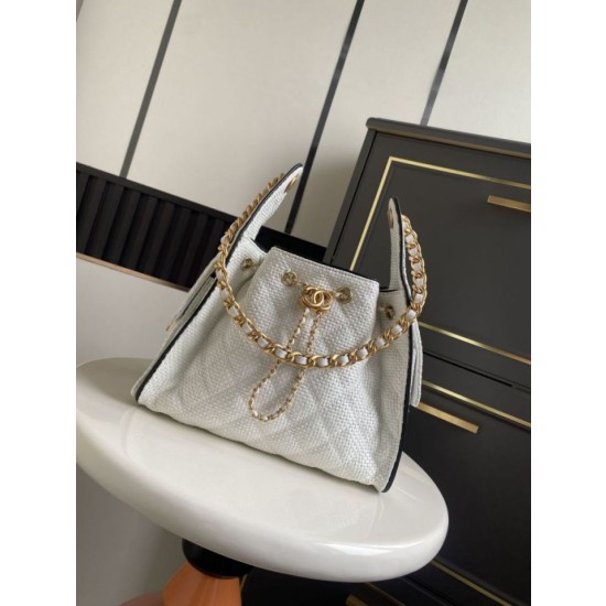 Replica Perfetta a mano Chanel 25 Mini Hobo AS5293 Rafia intrecciata Beige/Nero