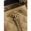 Bora Pari all'originale replica a mano Chanel 25 Mini Hobo AS5293 Rafia intrecciata Marrone/Nero