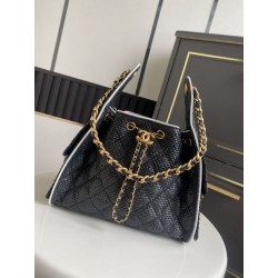 Imitazioni borse griffate a mano Chanel 25 Mini Hobo AS5293 Rafia intrecciata Nero