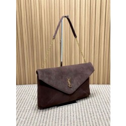 YSL Saint Laurent Cassandre Borse Imitazioni a busta grande con catena scamosciata marrone