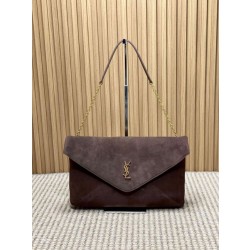 YSL Saint Laurent Cassandre Borse Imitazioni a busta grande con catena scamosciata marrone