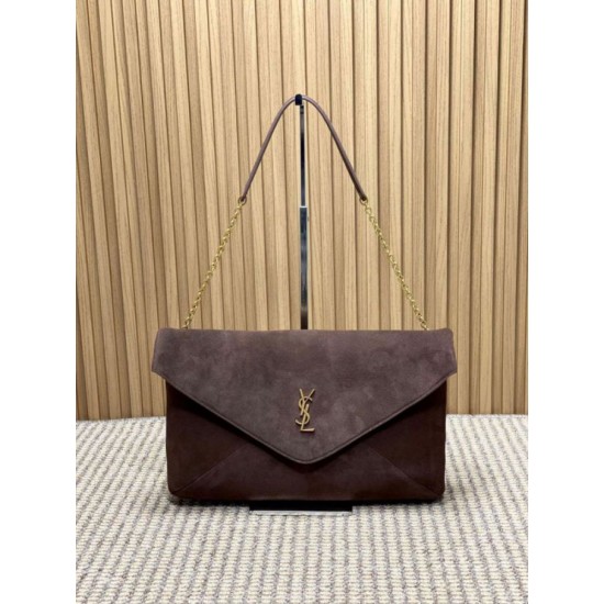 YSL Saint Laurent Cassandre Borse Imitazioni a busta grande con catena scamosciata marrone
