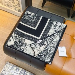 Replica qualità specchio Alta gamma replica Sciarpa quadrata twill di seta e cashmere Dior Toile de Jouy Sauvage Nero 140 x 140