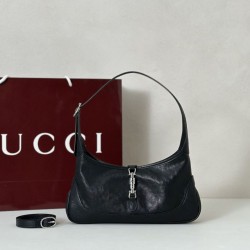 Replica qualità specchio Qualità superiore replica a tracolla piccola Gucci Jackie Slim 863136/863137 Nero