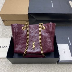 Replica qualità specchio Borse YSL Saint Laurent Niki piccola shopping pelle bovina oliata e cerata Rosso