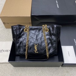 Replica qualità specchio Borse YSL Saint Laurent Niki piccola shopping pelle bovina oliata e cerata nera