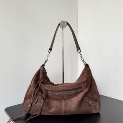 Replica qualità specchio Borsa a tracolla media Balenciaga Le City scamosciata marrone
