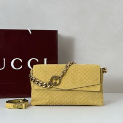 Replica qualità specchio Qualità premium Borse  Gucci media con motivo GG goffrato e catena 857622 scamosciata Giallo