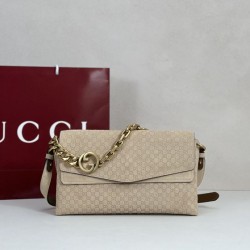 Replica qualità specchio Borsa a tracolla Gucci media con motivo GG goffrato e catena 857622 scamosciata Beige