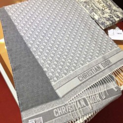 Replica qualità specchio Qualità superiore replica Dettagli perfetti Sciarpa Dior Oblique double face in cashmere grigio/blu 48 x 200
