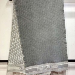 Replica qualità specchio Qualità superiore replica Dettagli perfetti Sciarpa Dior Oblique double face in cashmere grigio/blu 48 x 200
