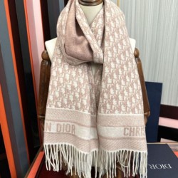 Replica qualità specchio Alta gamma replica Sciarpa frange Dior Oblique cashmere blu navy/écru 45 x 200 Rosa