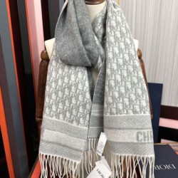 Replica qualità specchio Alta gamma replica Sciarpa frange Dior Oblique cashmere blu navy/écru 45 x 200 grigio