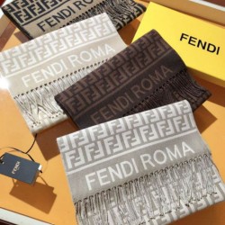Replica qualità specchio Sciarpa Fendi FF in misto lana e cashmere nera/marrone 32 x 200