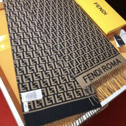 Replica qualità specchio Sciarpa Fendi FF in misto lana e cashmere nera/marrone 32 x 200
