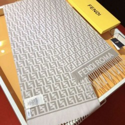 Replica qualità specchio Sciarpa Fendi FF in misto lana e cashmere grigio tortora 32 x 200