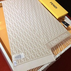 Replica qualità specchio Sciarpa Fendi FF in misto lana e cashmere Beige 32 x 200