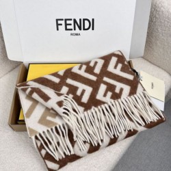 Replica qualità specchio Sciarpa Fendi FF misto cashmere e lana marrone 35 x 180