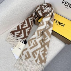 Replica qualità specchio Sciarpa Fendi FF misto cashmere e lana marrone 35 x 180