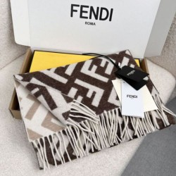 Replica qualità specchio Pari all'originale replica Sciarpa Fendi FF misto cashmere e lana grigio tortora 35 x 180