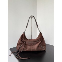 Borsa a tracolla media Balenciaga Le City scamosciata marrone