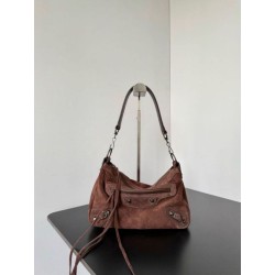 Borsa a tracolla piccola Balenciaga Le City scamosciata marrone