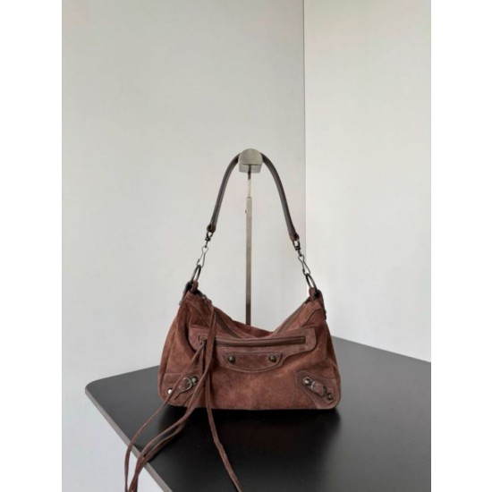 Borsa a tracolla piccola Balenciaga Le City scamosciata marrone
