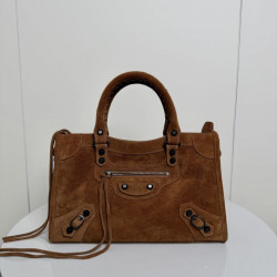Borsa Replica 1:1 tote Balenciaga Le City Medium scamosciata cammello