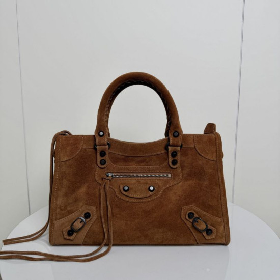 Borsa Replica 1:1 tote Balenciaga Le City Medium scamosciata cammello