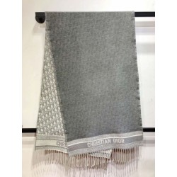 Qualità superiore replica Dettagli perfetti Sciarpa Dior Oblique double face in cashmere grigio/blu 48 x 200