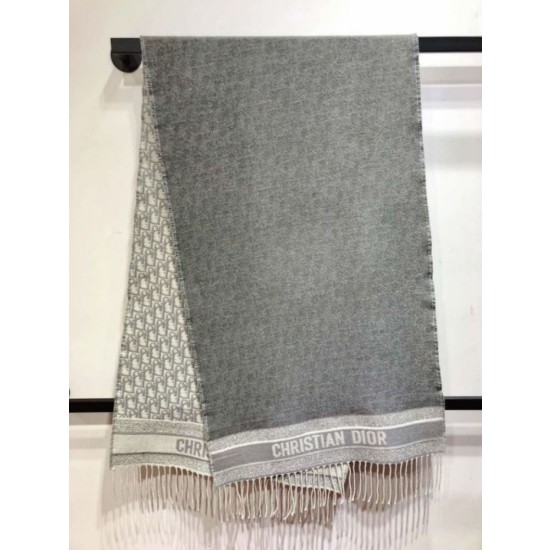 Qualità superiore replica Dettagli perfetti Sciarpa Dior Oblique double face in cashmere grigio/blu 48 x 200