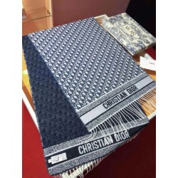 Qualità superiore replica Sciarpa Dior Oblique double face in cashmere ecru/blu 48 x 200