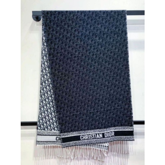 Qualità superiore replica Sciarpa Dior Oblique double face in cashmere ecru/blu 48 x 200