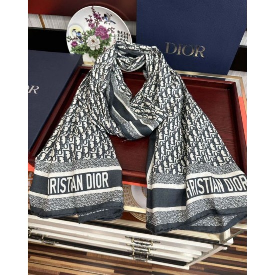 Sciarpa Dior Oblique misto cashmere blu navy 65x185